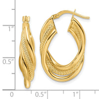 14ky Polished Textured & Intertwined Oval Hoop Earrings-TF2265