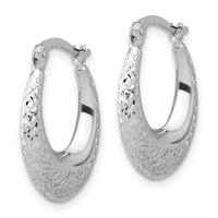 14K White Gold Polished and Diamond-cut Hoop Earrings-TF2269
