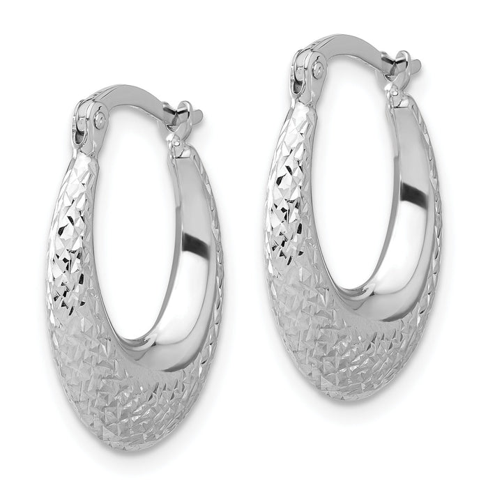 14K White Gold Polished and Diamond-cut Hoop Earrings-TF2269