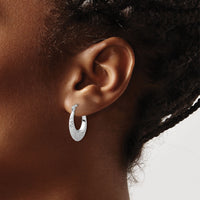 14K White Gold Polished and Diamond-cut Hoop Earrings-TF2269