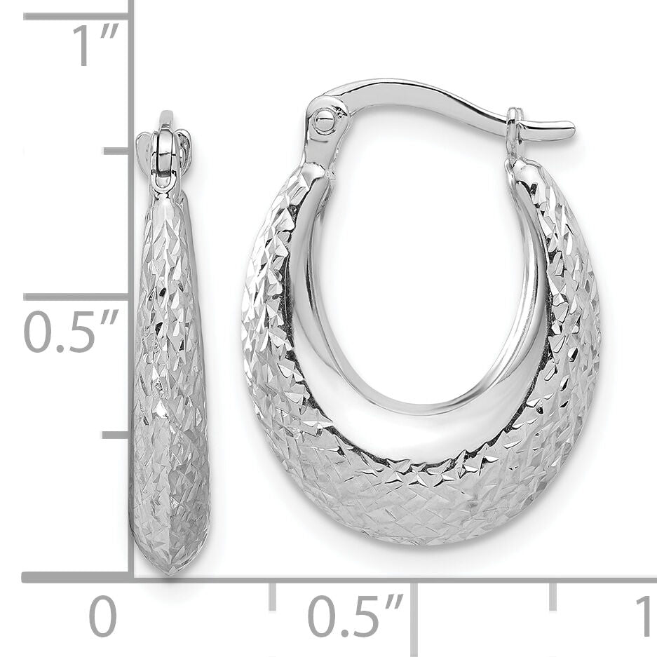 14K White Gold Polished and Diamond-cut Hoop Earrings-TF2269