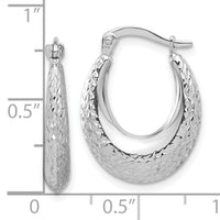 14K White Gold Polished and Diamond-cut Hoop Earrings-TF2269