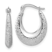 14K White Gold Polished and Diamond-cut Hoop Earrings-TF2269