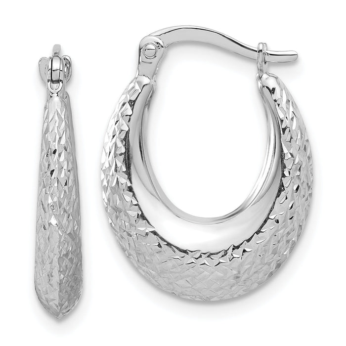 14K White Gold Polished and Diamond-cut Hoop Earrings-TF2269