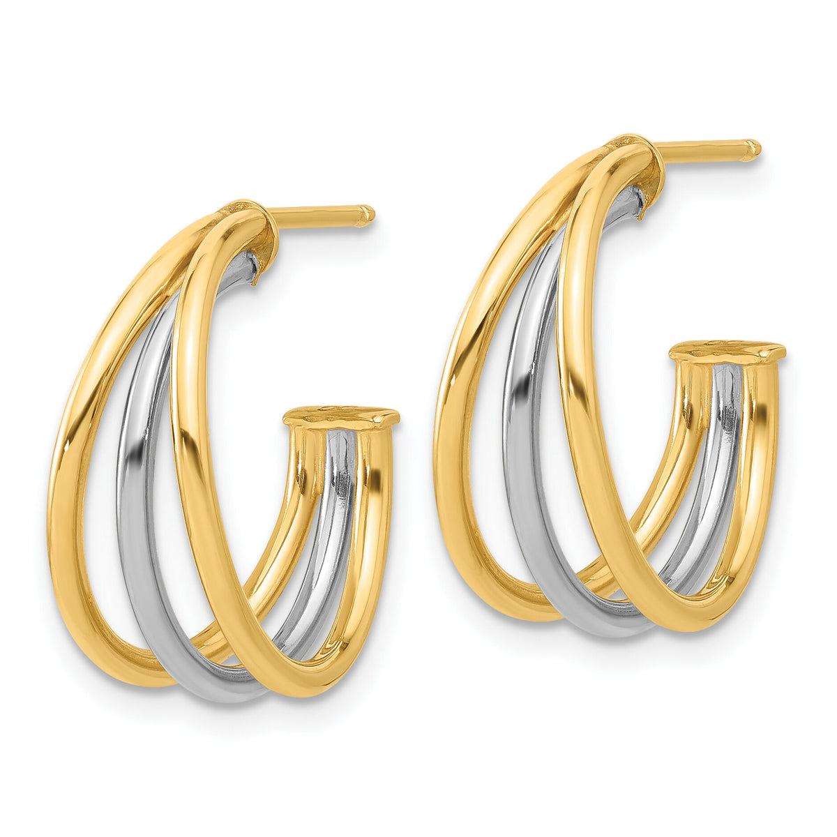 14K Two-tone Polished Multi Row Hoop Post Earrings-TF2274
