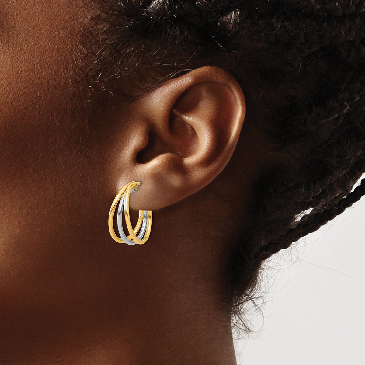 14K Two-tone Polished Multi Row Hoop Post Earrings-TF2274
