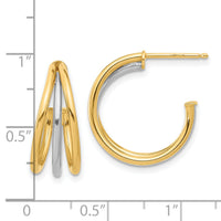 14K Two-tone Polished Multi Row Hoop Post Earrings-TF2274