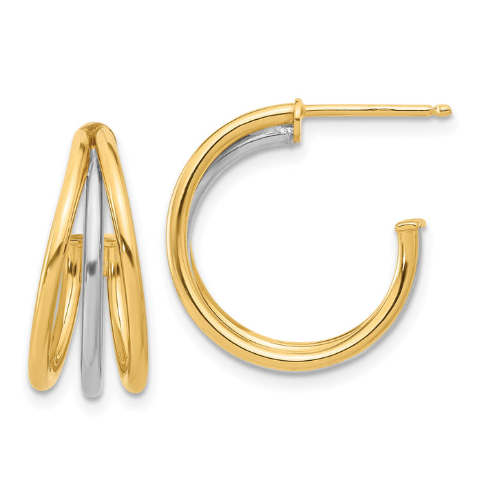 14K Two-tone Polished Multi Row Hoop Post Earrings-TF2274