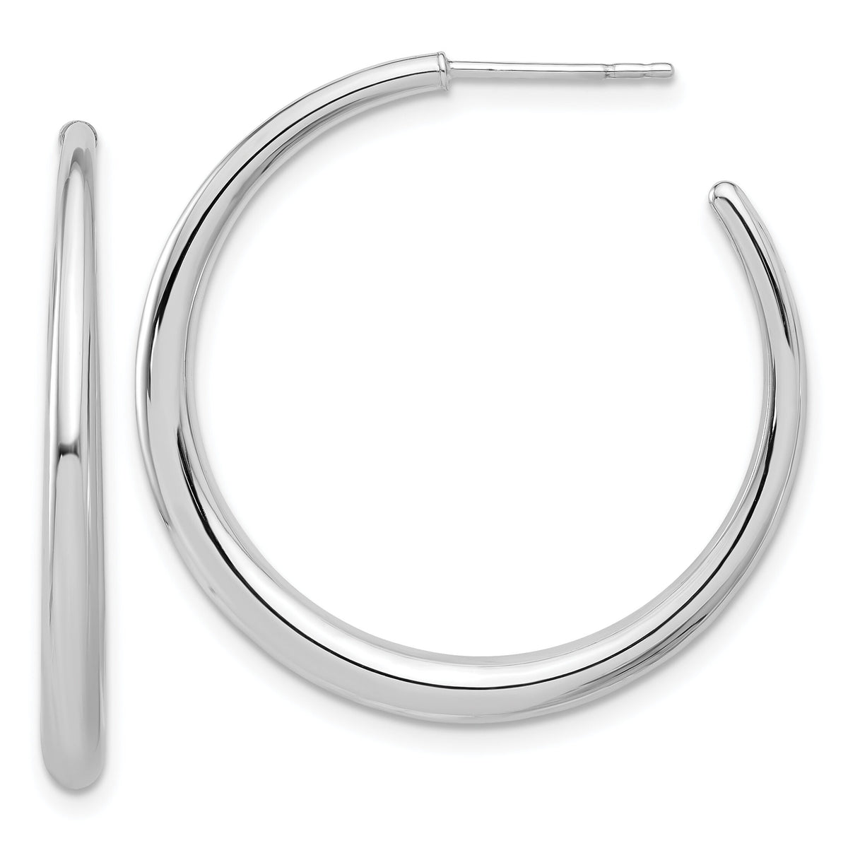 14K White Gold Polished Hoop Post Earrings-TF2278W