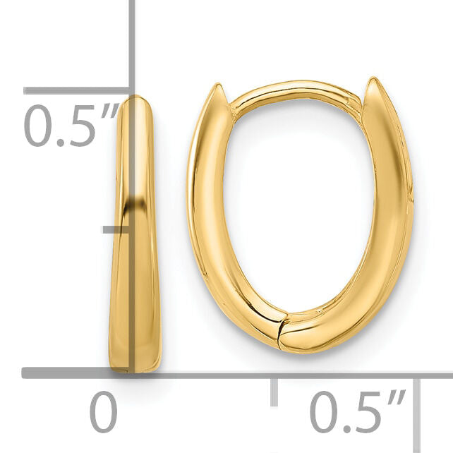 14K Polished Oval Hinged Hoop Earrings-TF2284