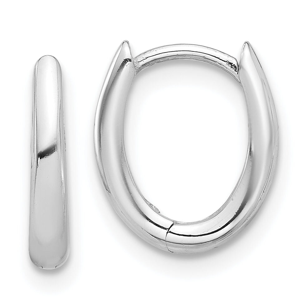14K White Gold Polished Oval Hinged Hoop Earrings-TF2284W