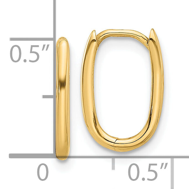 14K Polished Oval Hinged Hoop Earrings-TF2285