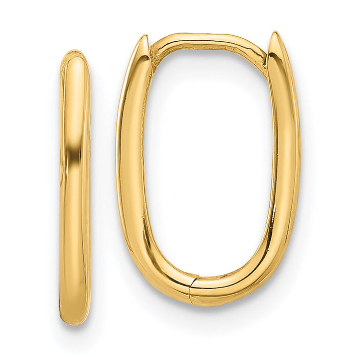 14K Polished Oval Hinged Hoop Earrings-TF2285