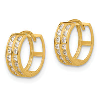 14K Polished Two Row CZ 4mm Hinged Hoop Earrings-TF2287