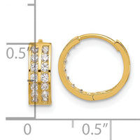 14K Polished Two Row CZ 4mm Hinged Hoop Earrings-TF2287