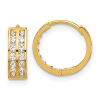 14K Polished Two Row CZ 4mm Hinged Hoop Earrings-TF2287