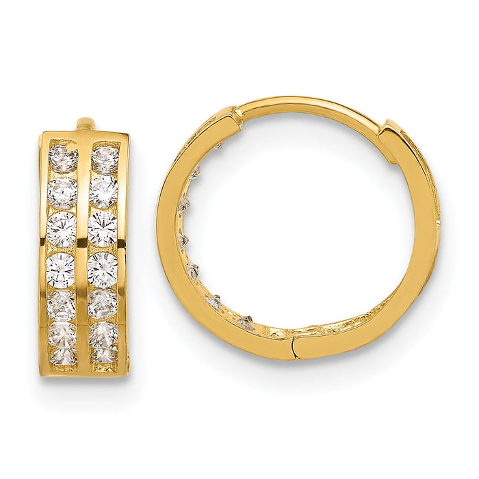 14K Polished Two Row CZ 4mm Hinged Hoop Earrings-TF2287