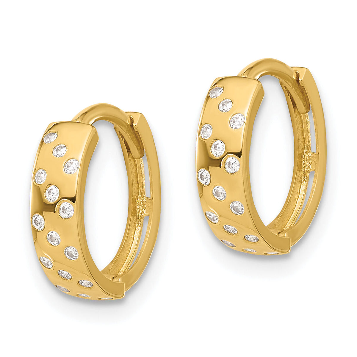 14K Polished CZ Hinged Hoop Earrings-TF2289