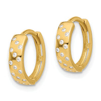 14K Polished CZ Hinged Hoop Earrings-TF2289