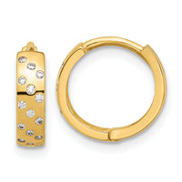 14K Polished CZ Hinged Hoop Earrings-TF2289