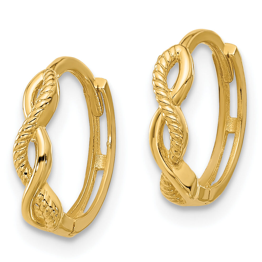 14K Polished and Textured Braided Hinged Hoop Earrings-TF2295