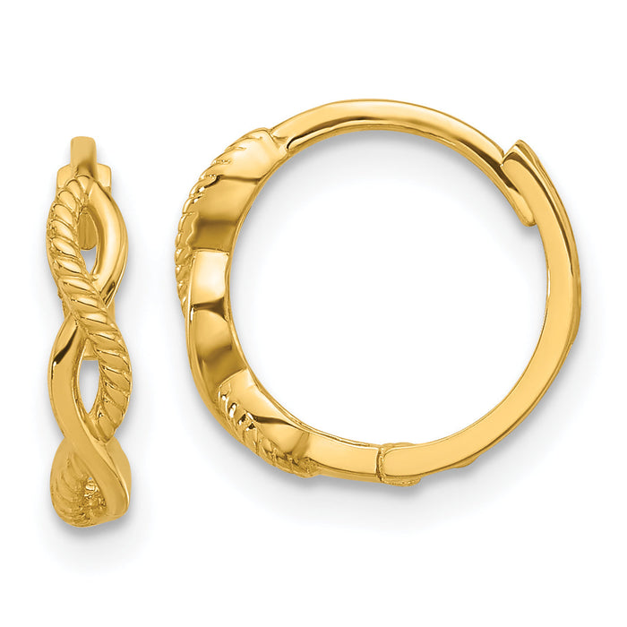 14K Polished and Textured Braided Hinged Hoop Earrings-TF2295