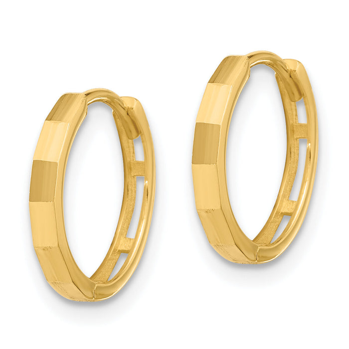 14K Polished and Diamond-cut Hinged Hoop Earrings-TF2297