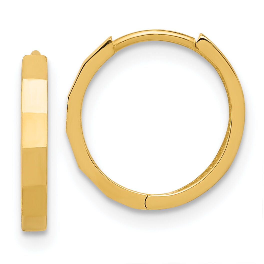 14K Polished and Diamond-cut Hinged Hoop Earrings-TF2297