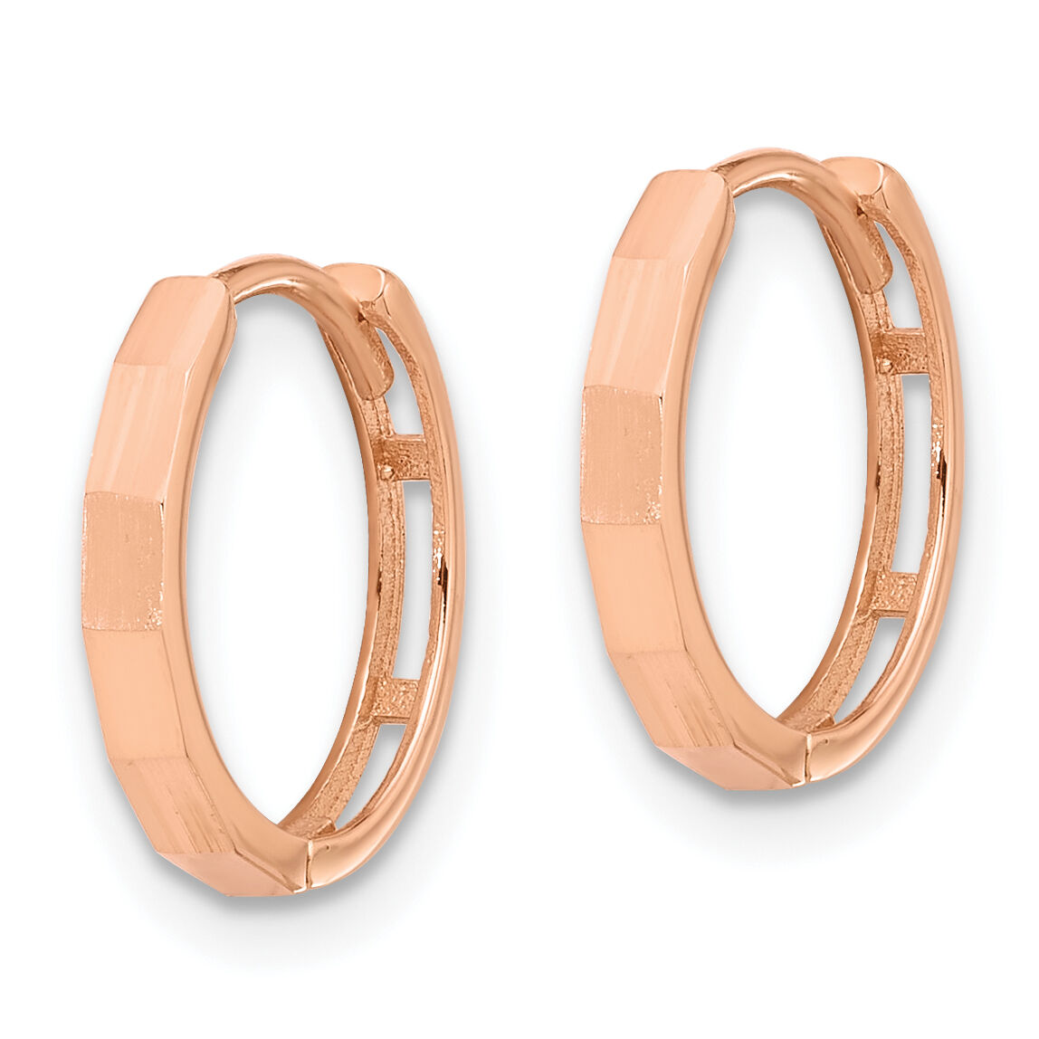 14K Rose Gold Polished and Diamond-cut Hinged Hoop Earrings-TF2297R