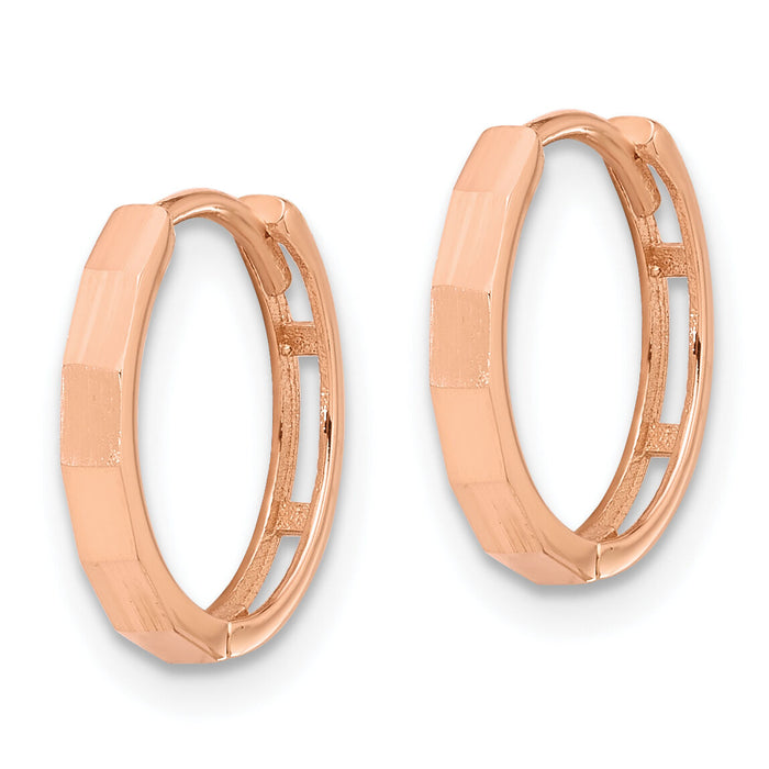 14K Rose Gold Polished and Diamond-cut Hinged Hoop Earrings-TF2297R