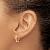 14K Rose Gold Polished and Diamond-cut Hinged Hoop Earrings-TF2297R