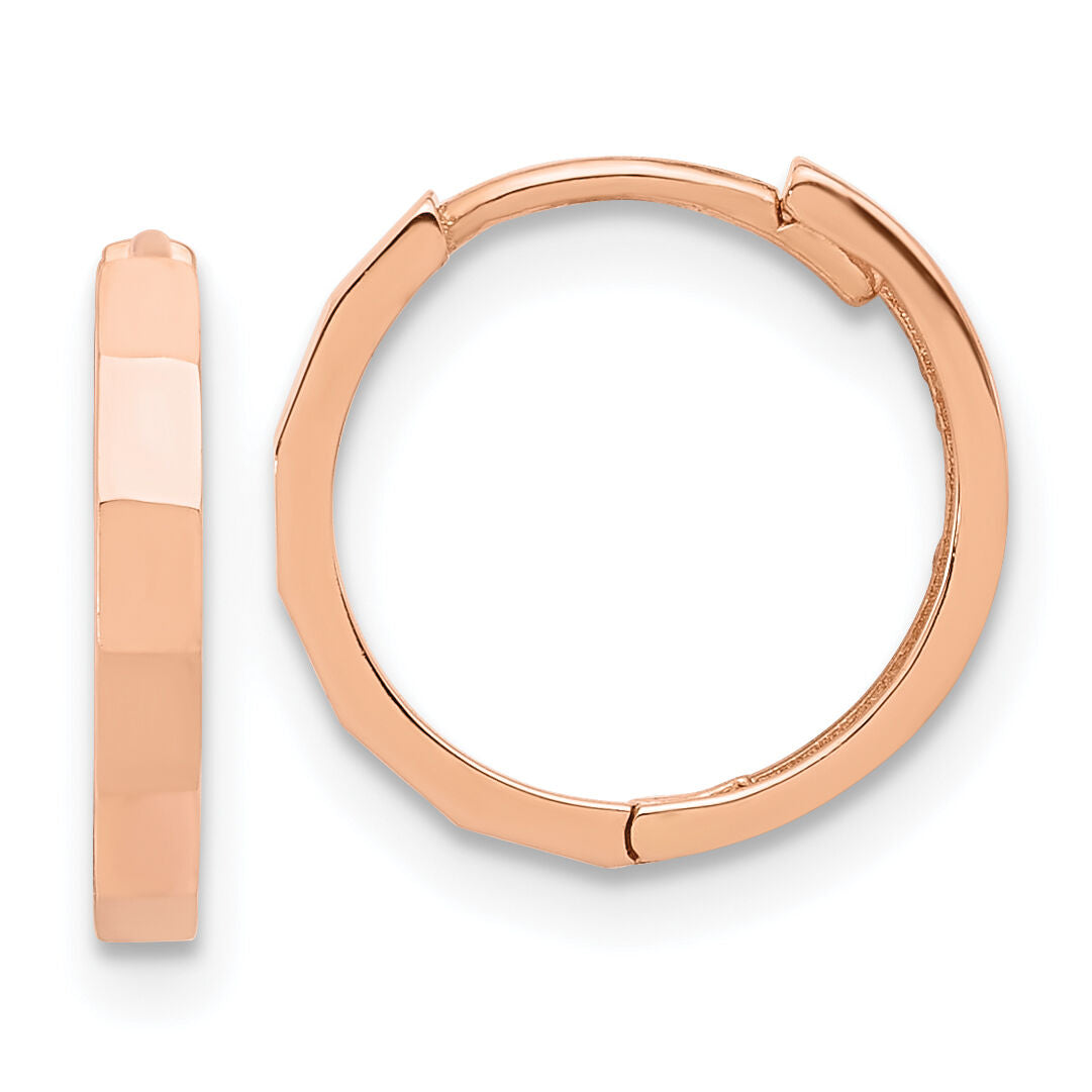 14K Rose Gold Polished and Diamond-cut Hinged Hoop Earrings-TF2297R