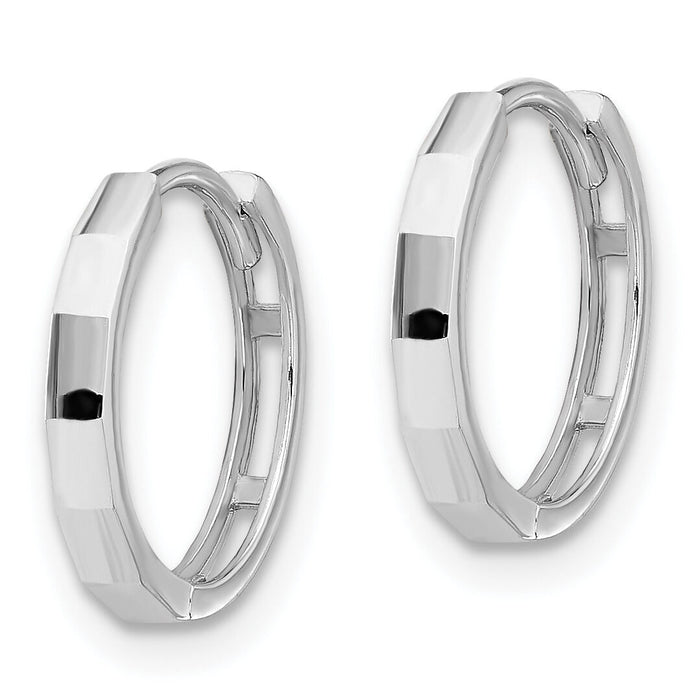 14K White Gold Polished and Diamond-cut Hinged Hoop Earrings-TF2297W