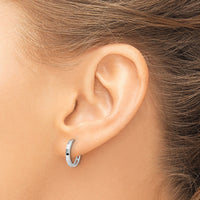 14K White Gold Polished and Diamond-cut Hinged Hoop Earrings-TF2297W