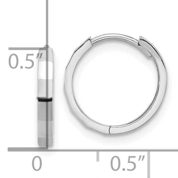 14K White Gold Polished and Diamond-cut Hinged Hoop Earrings-TF2297W