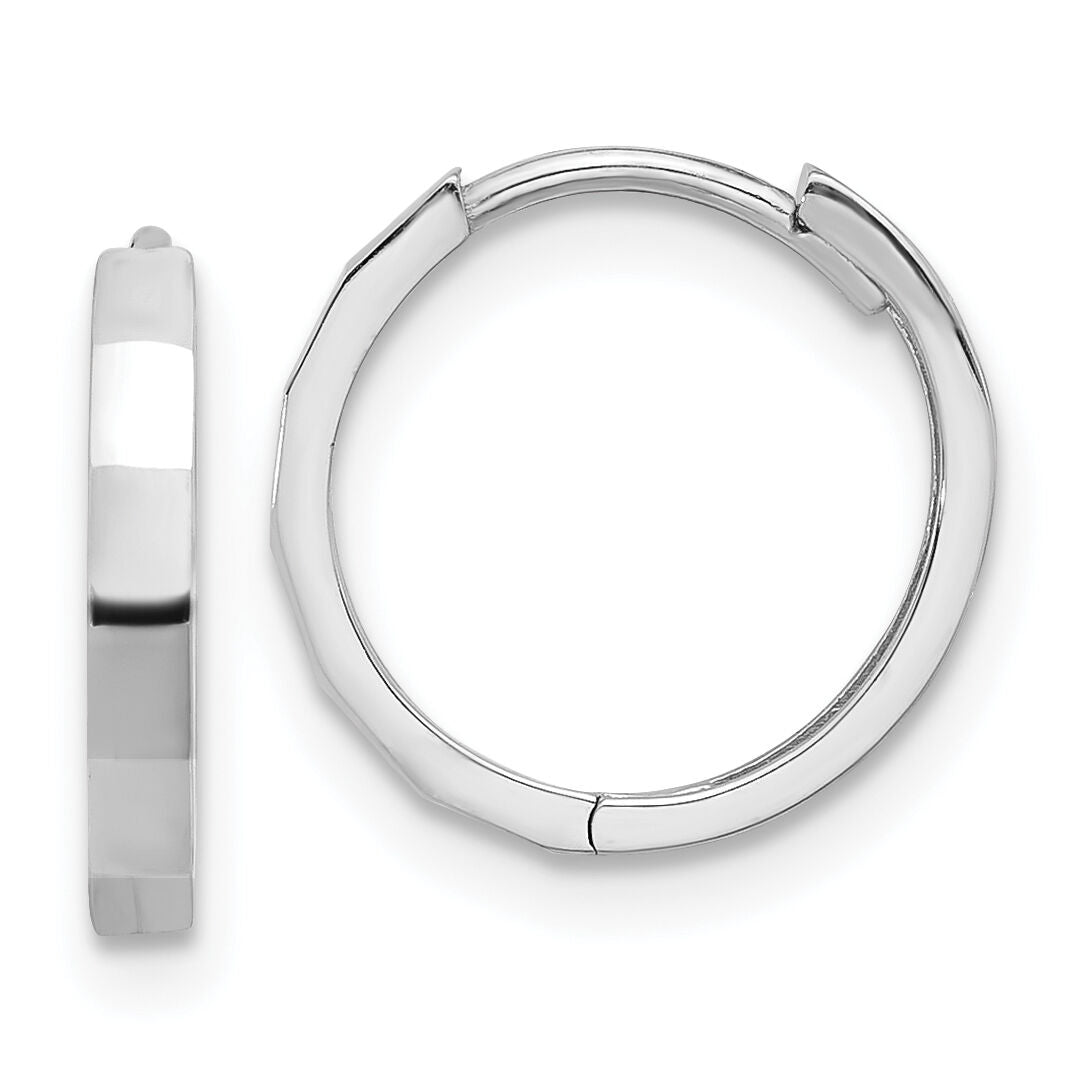 14K White Gold Polished and Diamond-cut Hinged Hoop Earrings-TF2297W