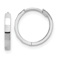 14K White Gold Polished and Diamond-cut Hinged Hoop Earrings-TF2297W