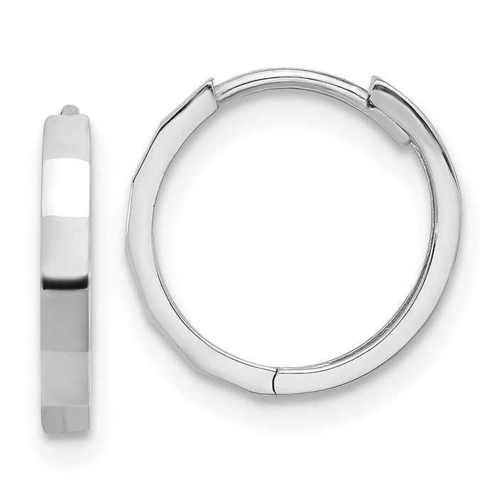 14K White Gold Polished and Diamond-cut Hinged Hoop Earrings-TF2297W