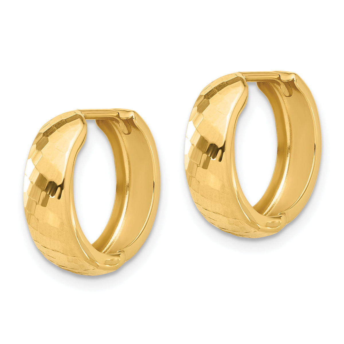 14K Polished and Diamond-cut Huggie Hoop Earrings-TF2298