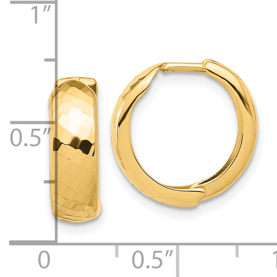 14K Polished and Diamond-cut Huggie Hoop Earrings-TF2298
