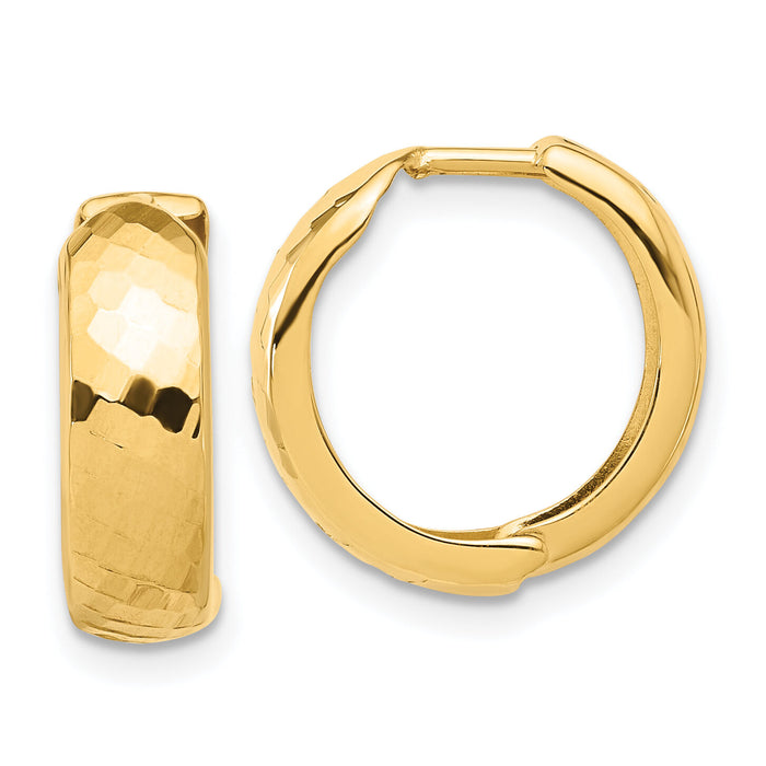 14K Polished and Diamond-cut Huggie Hoop Earrings-TF2298
