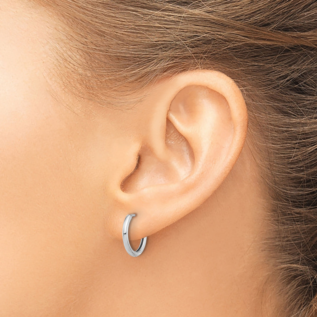 14K White Gold Polished Hinged Hoop Earrings-TF2304W