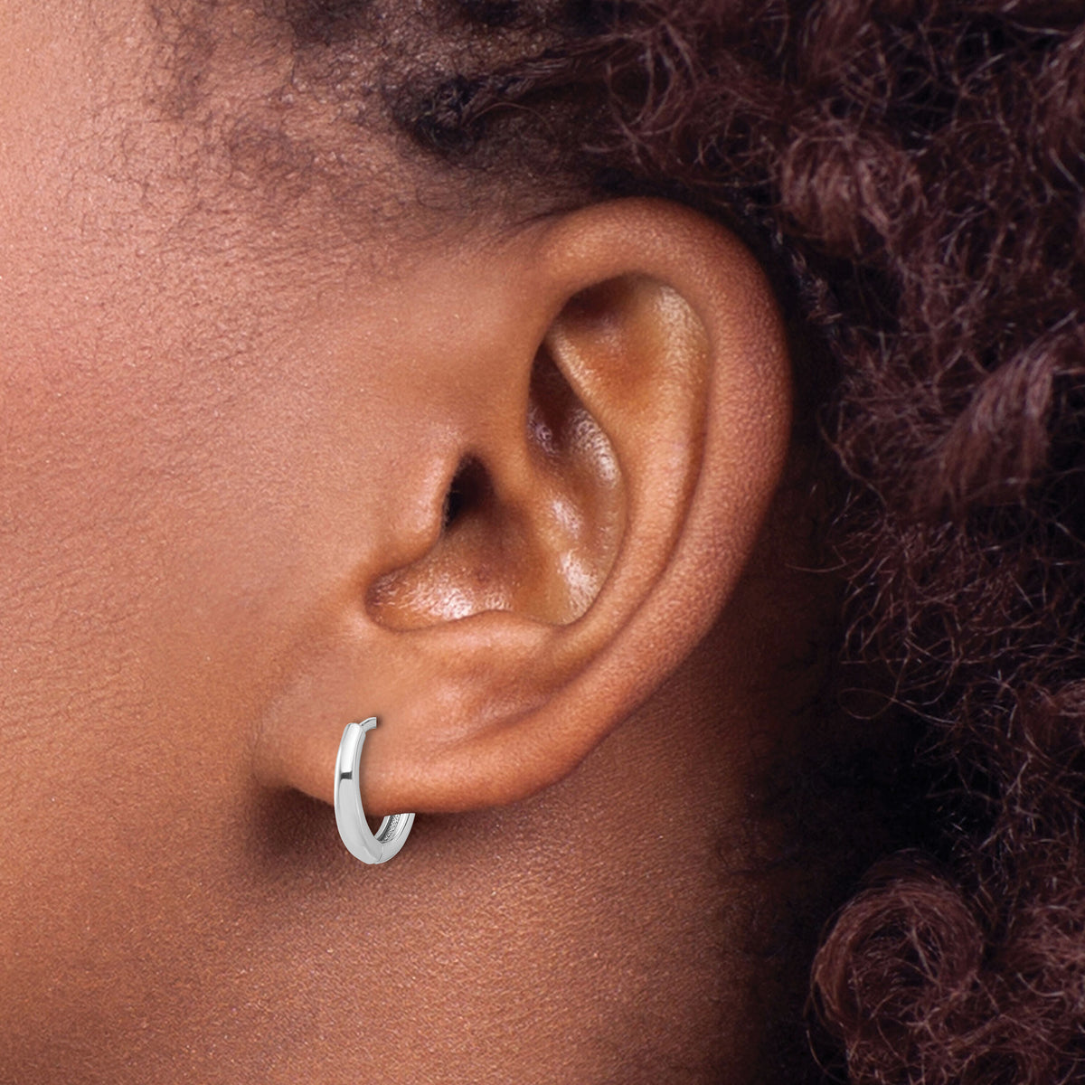 14K White Gold Polished Hinged Hoop Earrings-TF2306W