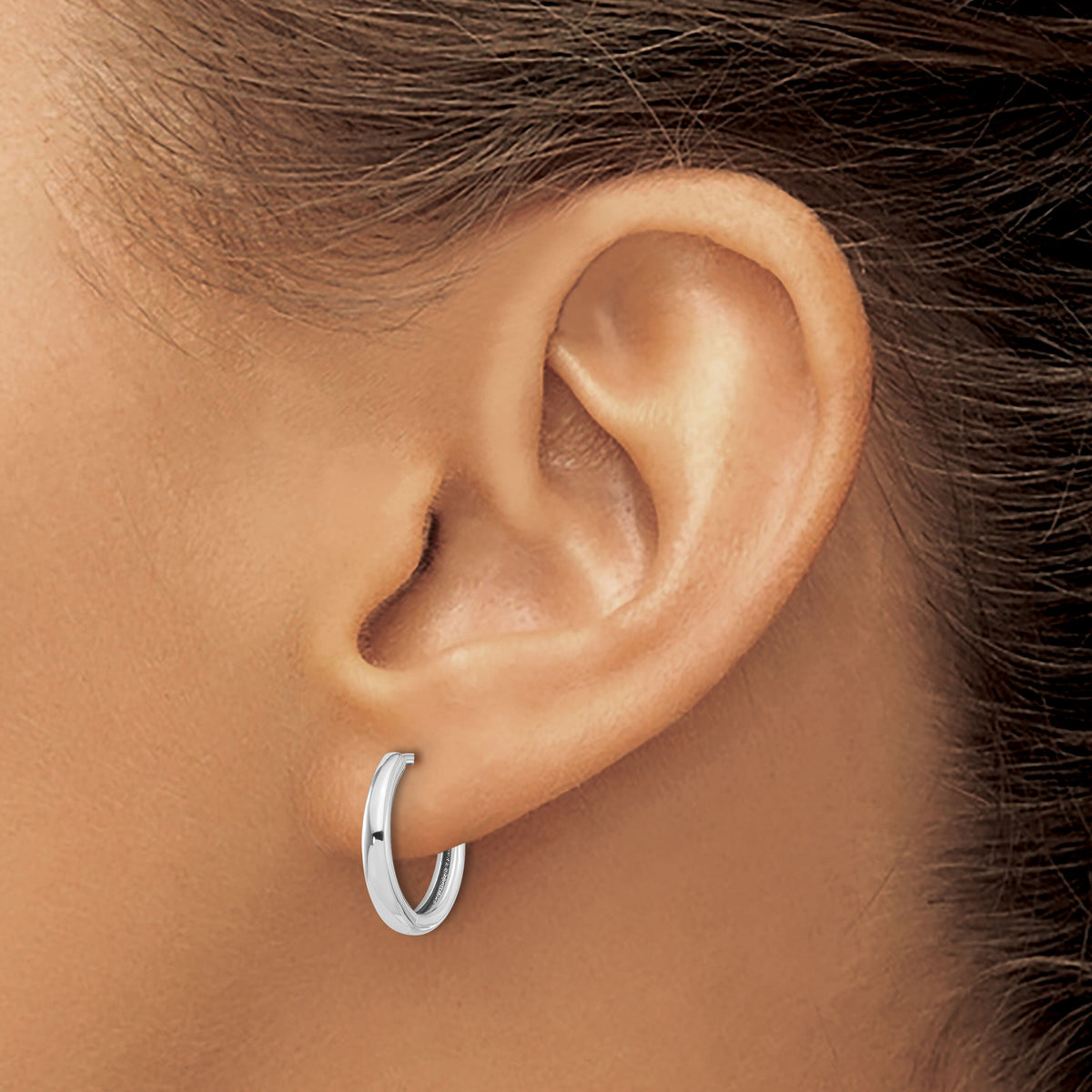 14K White Gold Polished Hinged Hoop Earrings-TF2307W