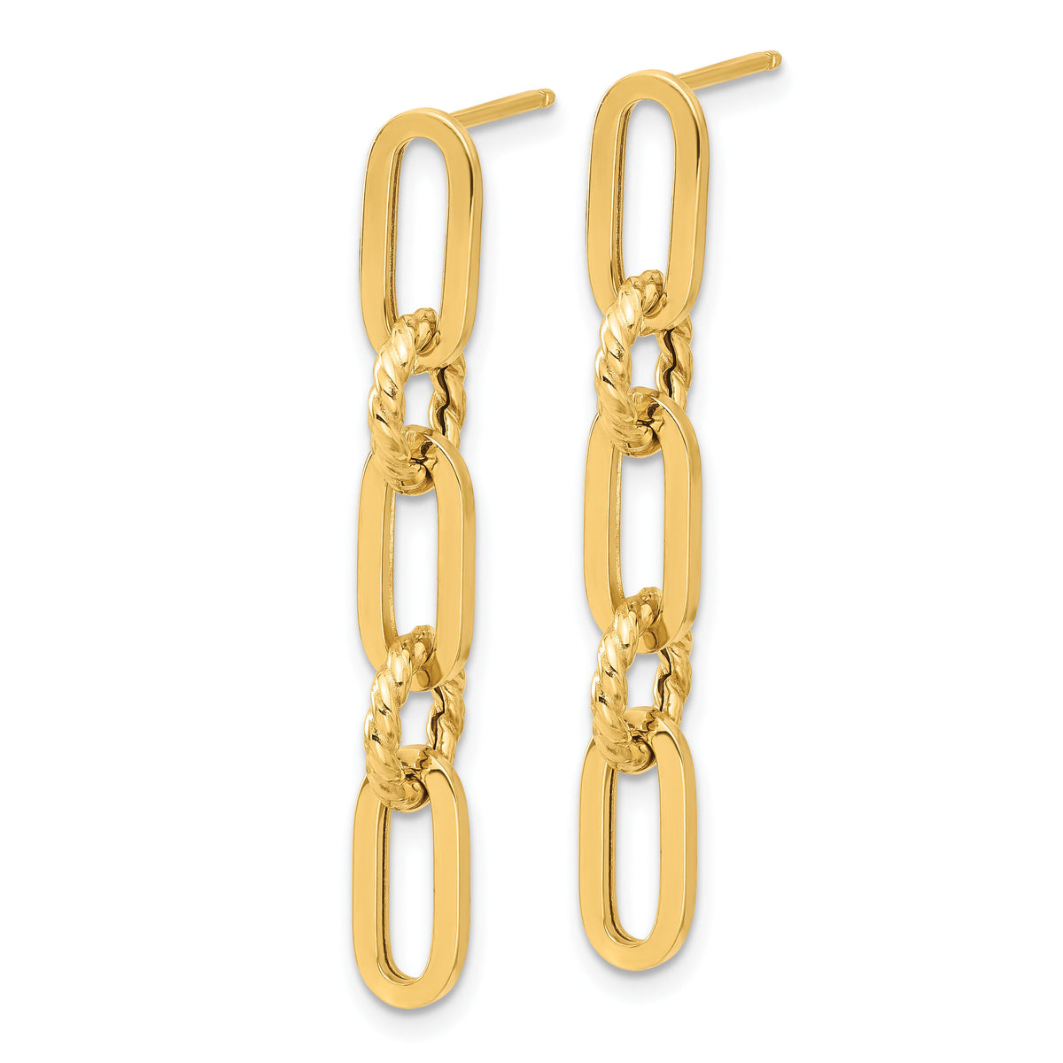 14K Polished Chain Link Dangle Post Earrings-TF2318