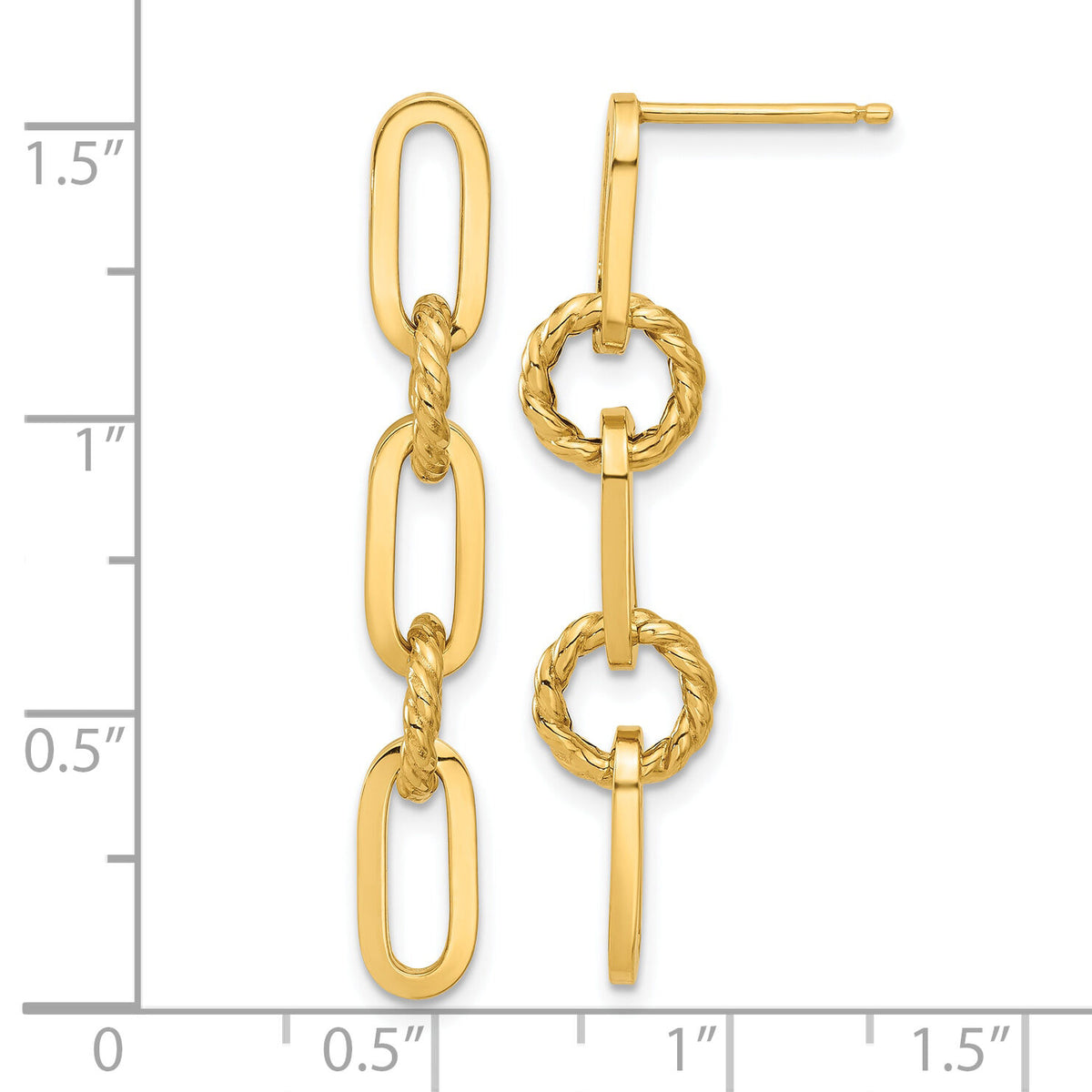 14K Polished Chain Link Dangle Post Earrings-TF2318