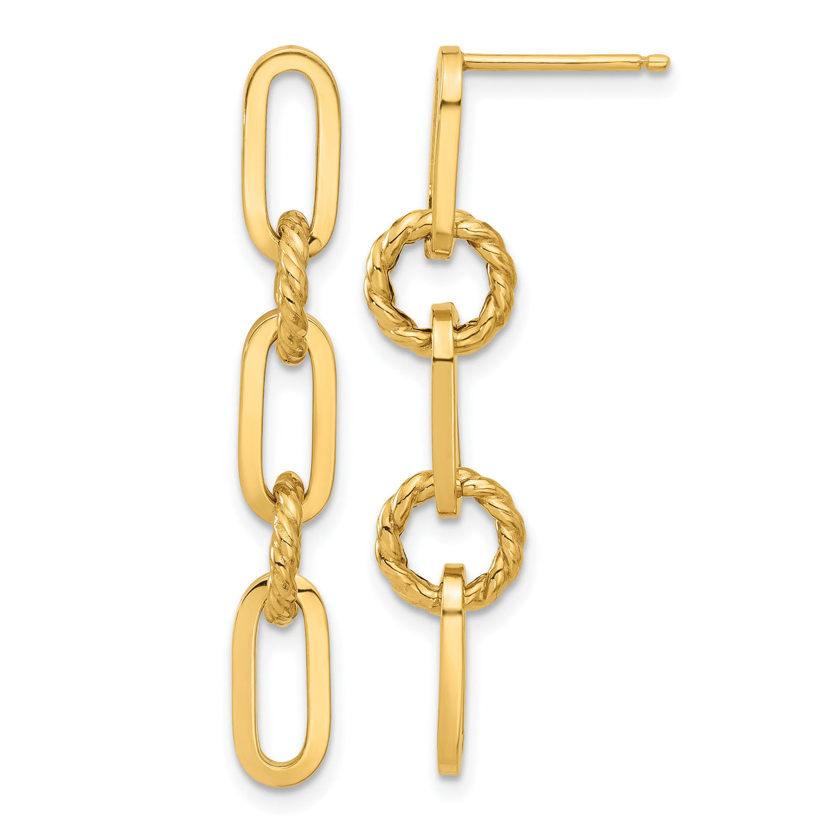 14K Polished Chain Link Dangle Post Earrings-TF2318