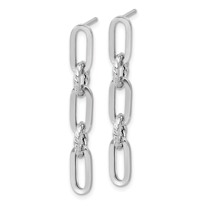 14K White Gold Polish and Twisted Chain Link Dangle Post Earrings-TF2318W