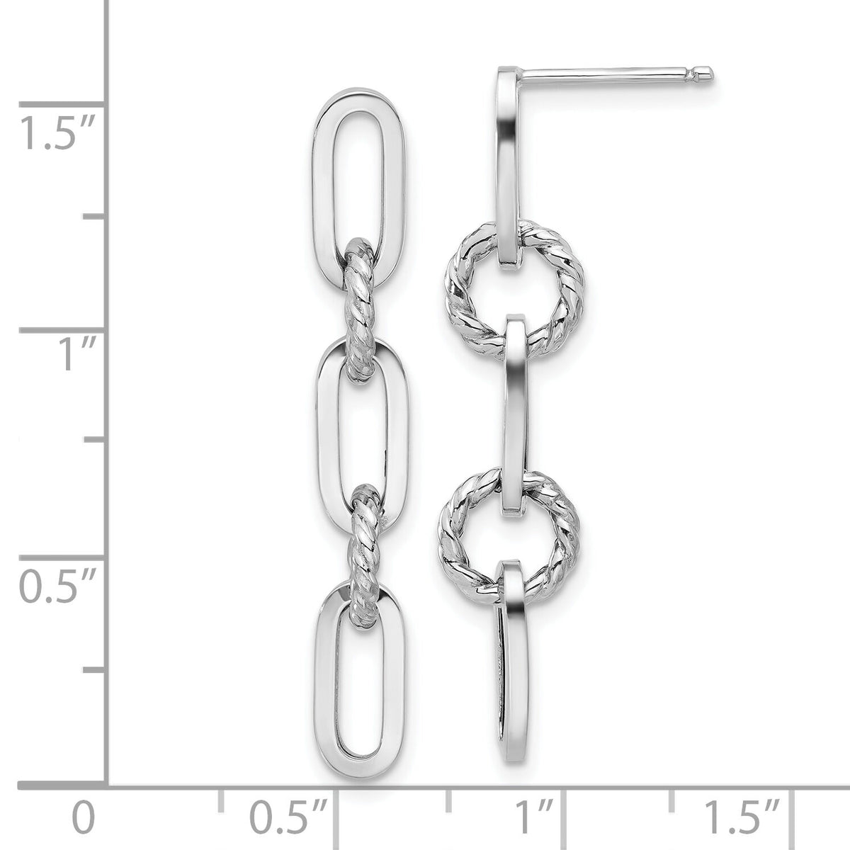 14K White Gold Polish and Twisted Chain Link Dangle Post Earrings-TF2318W
