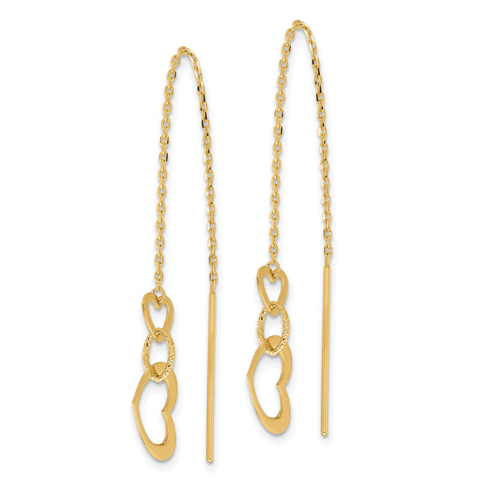 14K Polished Hearts Dangle Threader Earrings-TF2320